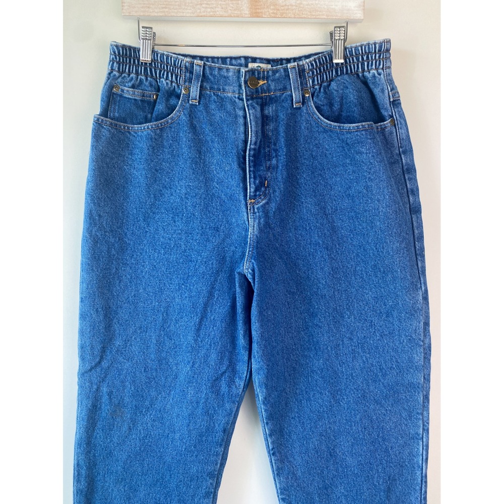 LL Bean Womens Relaxed Flannel Lined Jeans 14 Petite Blue Tapered Leg 299546 - Picture 2 of 12